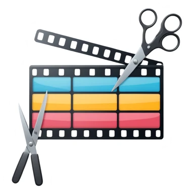 film strip with scissors and color grading sliders, creative and modern, video editing and post-production sticker