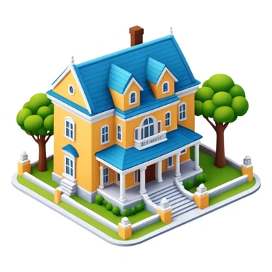 3d realistic isometric mansion exterior, claymation sticker
