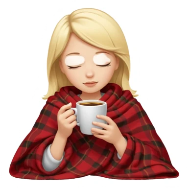 Blonde girl inside a blanket sipping coffee eyes closed sticker