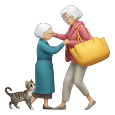cat stealing bag from old woman sticker