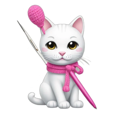 White cat with pink crochet hook sticker