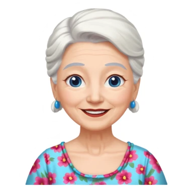 abuela con ojos azules, pelo blanco, pelo blanco y amarrado, aspecto feliz sticker