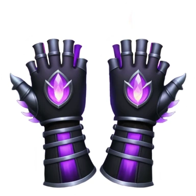 A Discord emoji of a pair of black armored gauntlets holding a flickering violet flame. The hands are positioned as if offering a gift. Dark gothic fantasy, glowing magical effects, high contrast, 2D vector style, white background. sticker