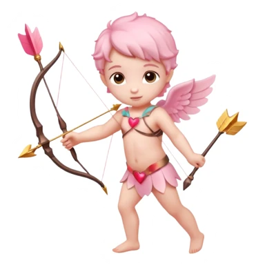 A small, delicate cupid figure or just a bow and arrow in soft pink shades, with the arrowhead shaped like a heart, glowing faintly, aiming forward  sticker