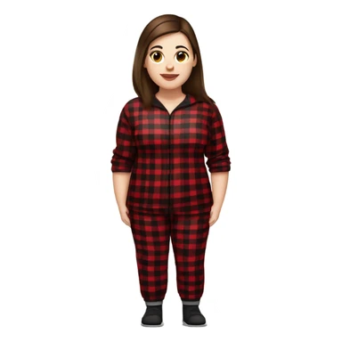 Plus size woman with straight brown hair and brown eyes wearing red and black buffalo plaid pjs. White skin. sticker