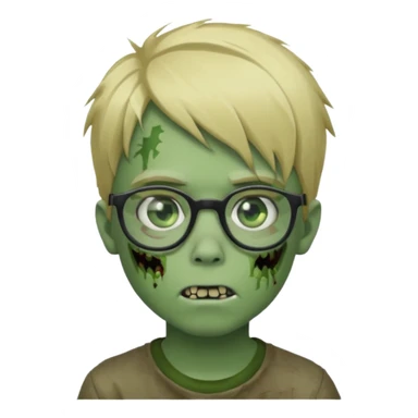 boy zombie with blonde emo hair and green skin and glasses sticker