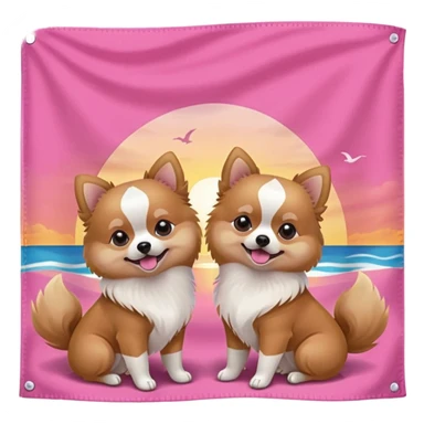 pink summer sunset celebration flag with two brunette sisters a pomeranian and aesthetic  sticker
