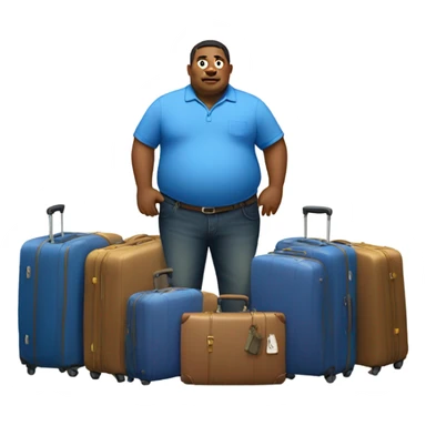 Fat guy in blue shirt with suitcases  sticker