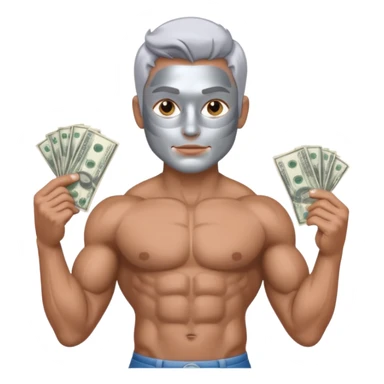 Silver skin muscle holding money sticker