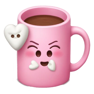 Pink mug filled with hot chocolate topped with heart shaped marshmellows sticker