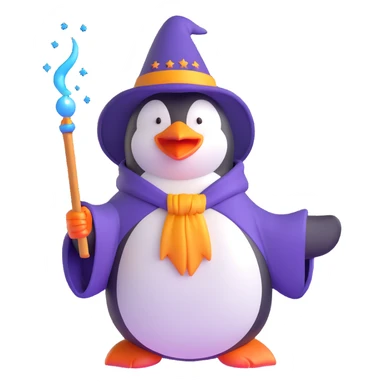 penguin wizard casting a spell sticker