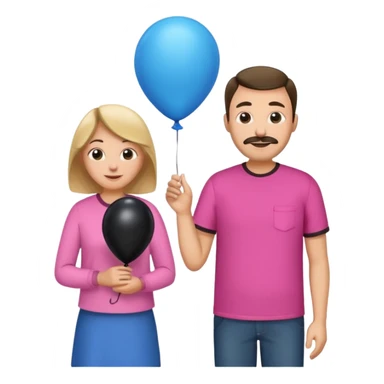 Mom in pink shirt dad in blue shirt holding black baloon happy 1 baloon sticker