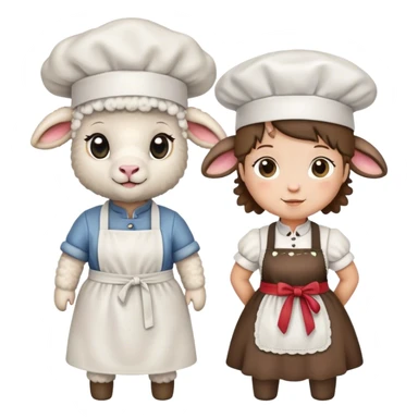 two lambs, one as a cook and one in a dirndl sticker