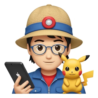 gere emoji do Ash Ketchum o personagem de Pokemon de tiferentes tipos se basenado no do whatsapp mais com um toque de programdador  sticker