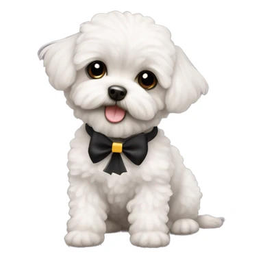 tiny black Maltipoo with a bow sticker