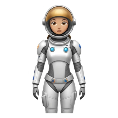Futuristic female astronaut in a high-tech spacesuit, sleek helmet with reflective visor, detailed sci-fi armor, standing pose, science fiction aesthetic sticker