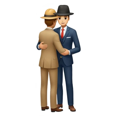 man in suit with tall hat hugs worker full height sticker
