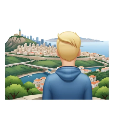 quelqu'un qui admire la vue depuis un point panoramique avec une ville en contrebas
 sticker