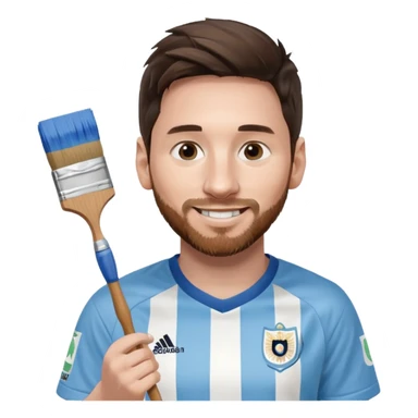 create an emoji of Lionel Messi smiling in an Argentina shirt holding a paintbrush sticker