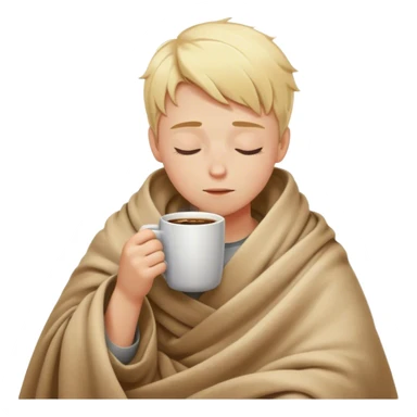 Blonde boy inside a blanket sipping coffee eyes closed sticker