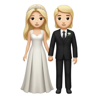 Wedding couple blonde bride long hair and long black hair Chinese groom
 sticker