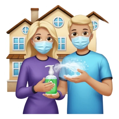 Give me emojis that represent corona-time safety rules such as: keep your distance, wear a mask, wash hands, avoid crowds, sanitize regularly, stay home, and no handshakes. Use only relevant emojis. sticker