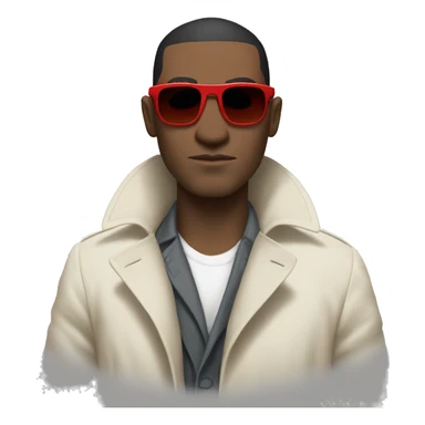 <excerpt>
A white man with real buzz cut Black hair, short mutton shops donning small red tinted sun glasses in a dirty white trench coat, is serious.
</excerpt> sticker