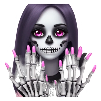 Pretty skeleton 5 fingers hand with pink nails manicure girly design but stylish minimalistic sticker