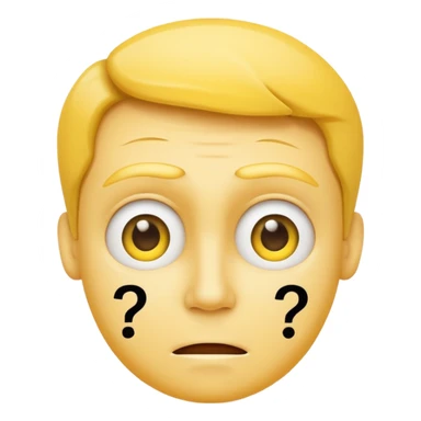 yellow face question mark emoji with furrowed brow, confused smile, two small question marks beside face sticker