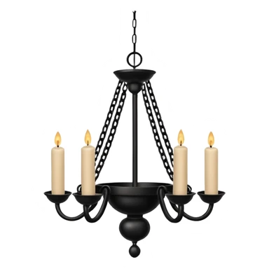 Simple minimalistic hanging wide chained black Ceiling chandelier with beige-white candles sticker