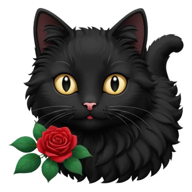 a black cat with a white rose sticker