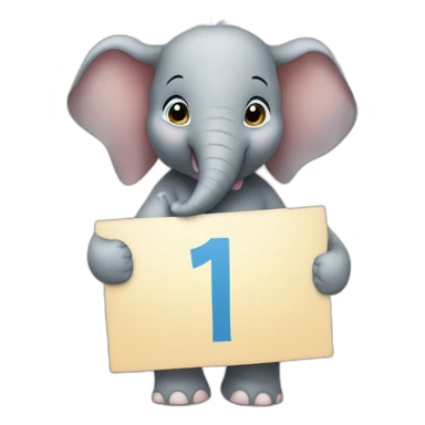 Animated baby elephant holding a sign with "#1 Fan" on it sticker