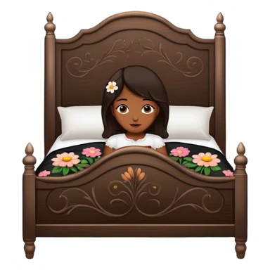 BLACK WOOD Vintage bed with flower design sticker