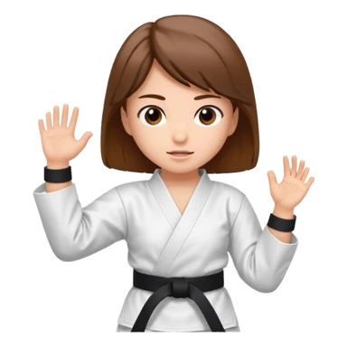 Ragazza castana che pratica karate, ha la cintura nera ed io tradizionale kimono bianco del karate, tira un calcio laterale oppure un pugno oppure è in posizione di guardia sticker