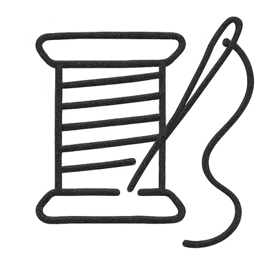 Google Material Design icon for 'Threads' showing a thread spool or simple needle and thread, maintaining a clean and modern look sticker