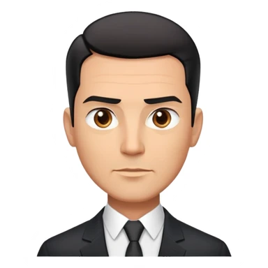 Good-looking robust man in his 40s with light brown skin tone, short slicked back straight black hair with fade haircut, strong square face, approachable TV host expression, black blazer with white buttoned shirt sticker