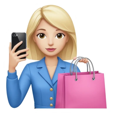 Blond influencer taking selfie with an iphone with one hand and a pink shopping bag in the other hand sticker