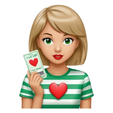 Heart in green striped T-shirt ￼ with Taylor Swift tickets sticker