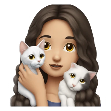 brunette girl holding white cat with heterochromia ￼ sticker