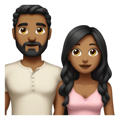 Medium skinned toned short bearded man with black hair kissing medium skin toned girl with black long hair wearing pajamas sticker