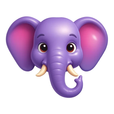 Create an emoji that looks exactly like the reference image, in iOS emoji style. 3D, shiny, smooth gradients, soft shadows, purple elephant head, classic emoji look. Add a glossy effect to the skin. sticker