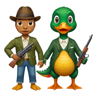 Alligator and a duck holding a gun sticker