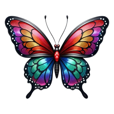 sparkly black and red glittery iridescent rainbow transparent butterfly with detailed intricate patterns sticker
