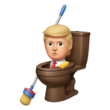 a donald trump shaped toilet brush with shit stains sticker