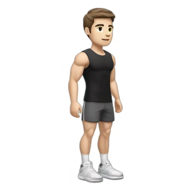 Pale skinned Fit Man With the biceps and dark brown hair in black shirt, gray sports shorts and white Sneakers Relies on the crossbar sticker