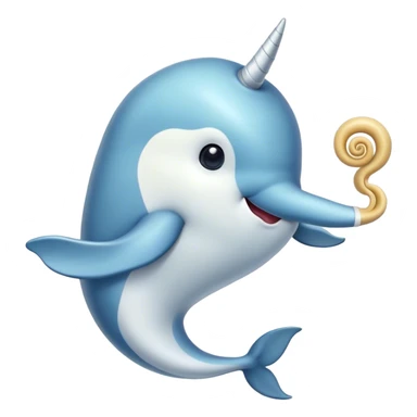 Cinematic Comical Narwhal Portrait Emoji, Head tilted dramatically with an exaggeratedly amused expression, featuring a sleek, elegantly streamlined body with a prominently spiraled ivory tusk and wide, comically expressive eyes full of playful disbelief, Simplified yet hilariously expressive features, highly detailed, glowing with a slightly sassy arctic glow, high shine, dramatic yet playful, stylized with an air of quirky marine mischief, soft glowing outline, capturing the essence of a meme-worthy narwhal that looks ready to side-eye its way into viral fame! sticker