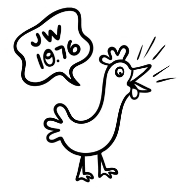 shouting yellow long neck chicken with the words 'JW 1776' in a speech bubble sticker