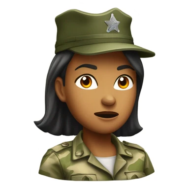 a female drill sergeant showing full torso wearing a classic sergeant hat and a camouflage army shirt. The character should have an angry intense expression.  sticker