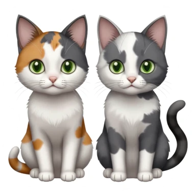 3 different coloured small cats including a dark grey and white, and a patchy calico with hazel eyes and a completely solid dark grey with green eyes and only white paws sticker