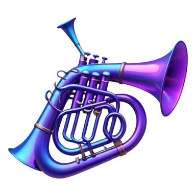 musical horn instrument with neon glow effect, blue neon glow on top left, purple neon glow on bottom right sticker